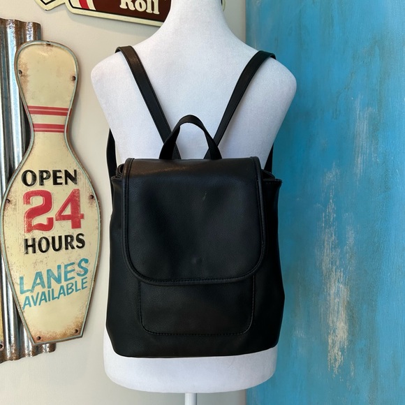 Black Faux Leather Mini Back Pack - Picture 1 of 16